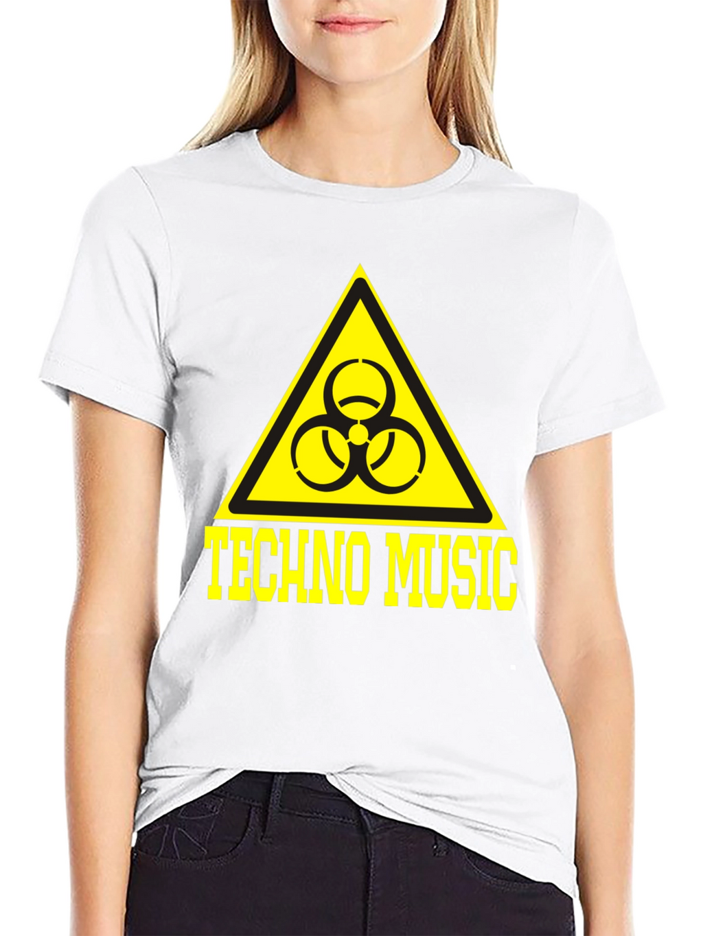 Techno Music T-Shirt Biohazard Symbol Yellow Print