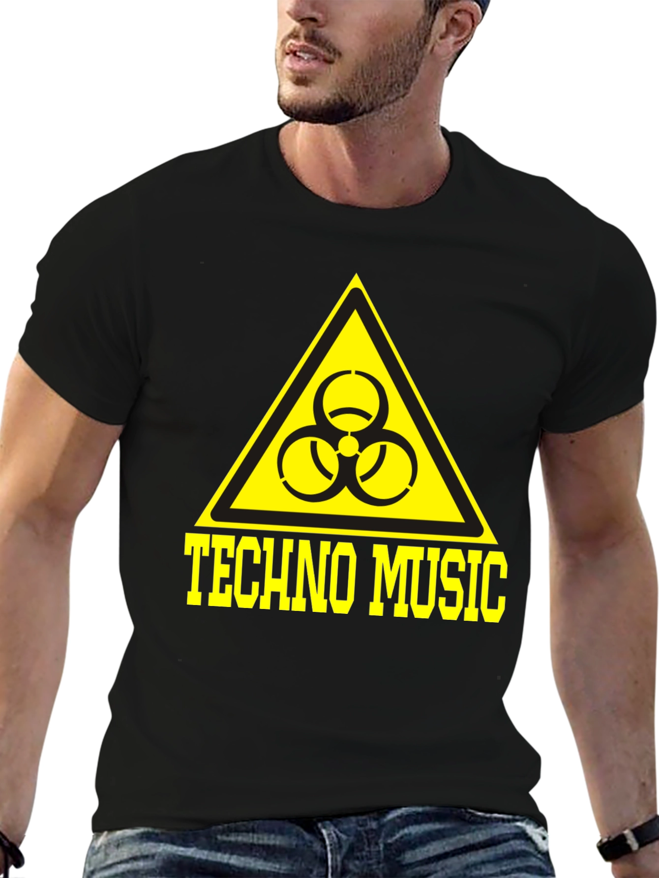 Techno Music T-Shirt Biohazard Symbol Yellow Print