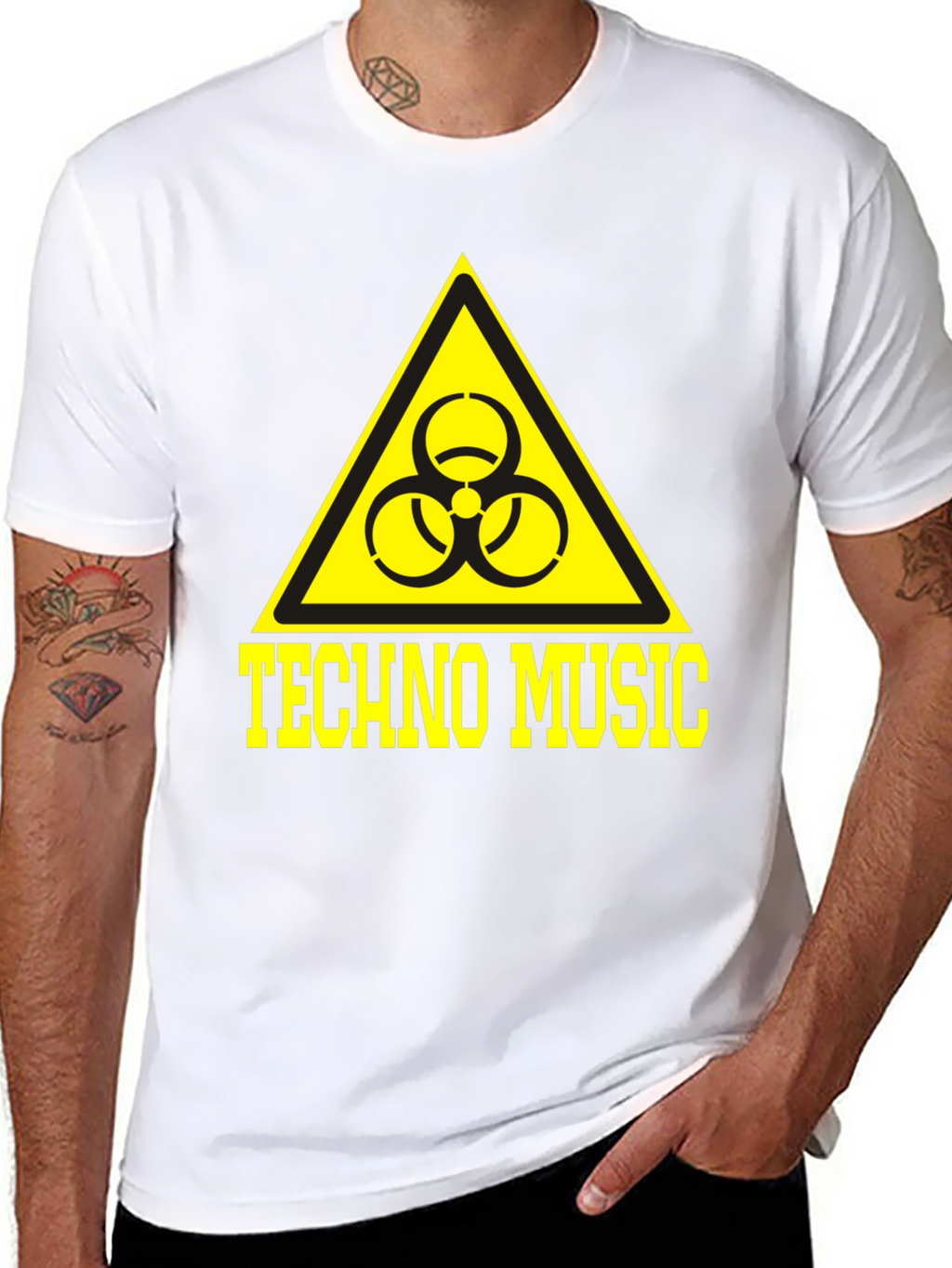 Techno Music T-Shirt Biohazard Symbol Yellow Print