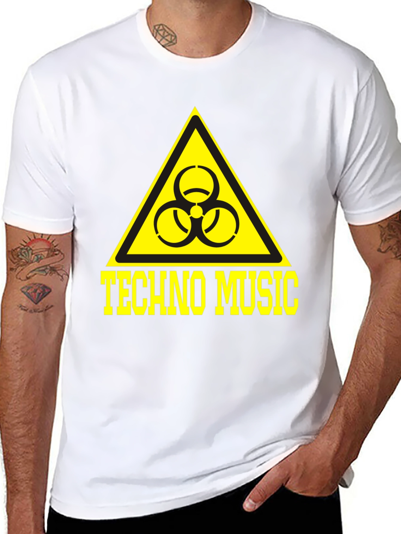 Techno Music T-Shirt Biohazard Symbol Yellow Print