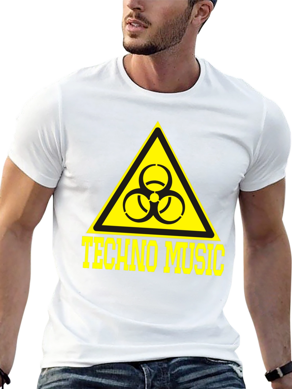 Techno Music T-Shirt Biohazard Symbol Yellow Print