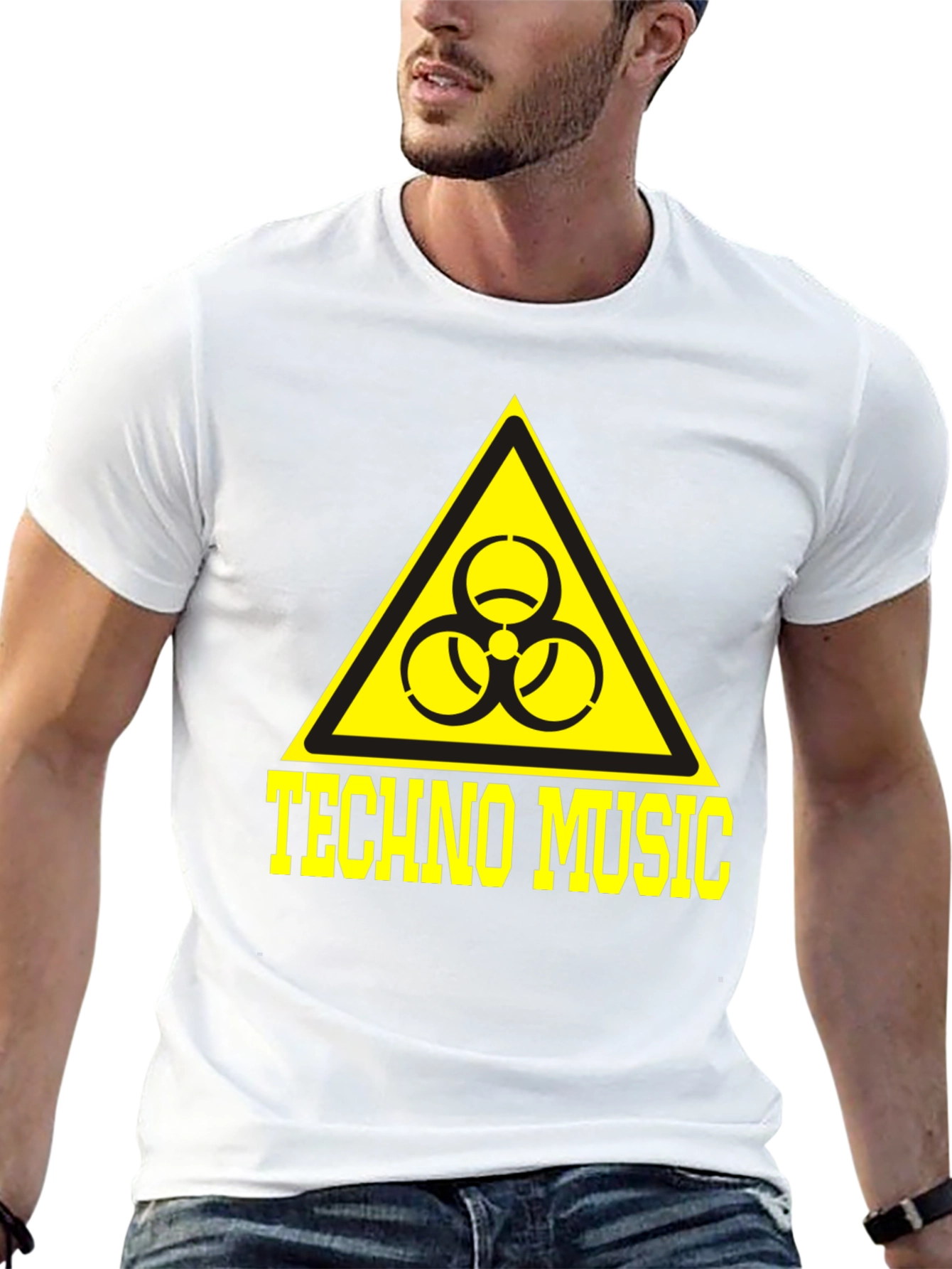 Techno Music T-Shirt Biohazard Symbol Yellow Print