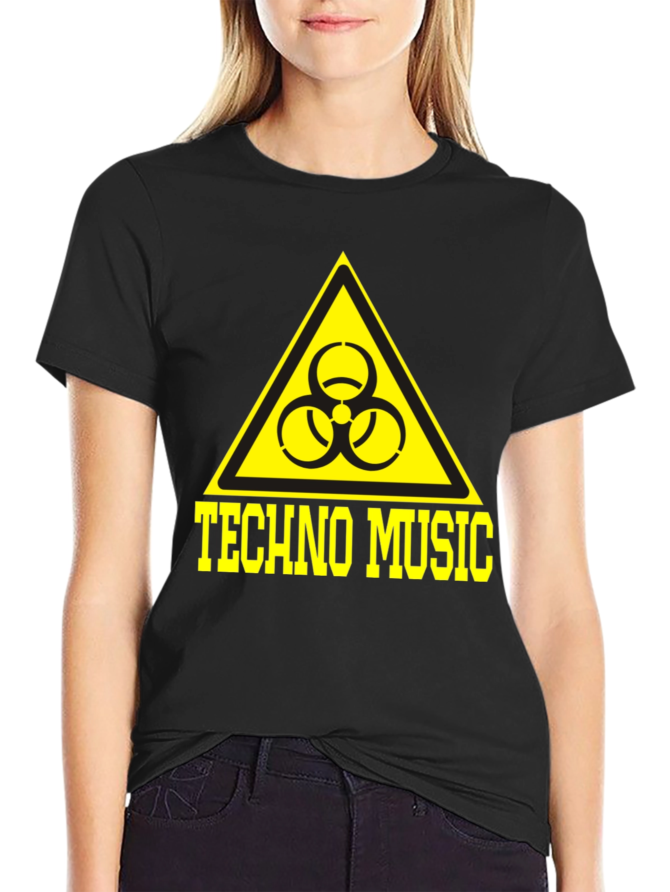 Techno Music T-Shirt Biohazard Symbol Yellow Print