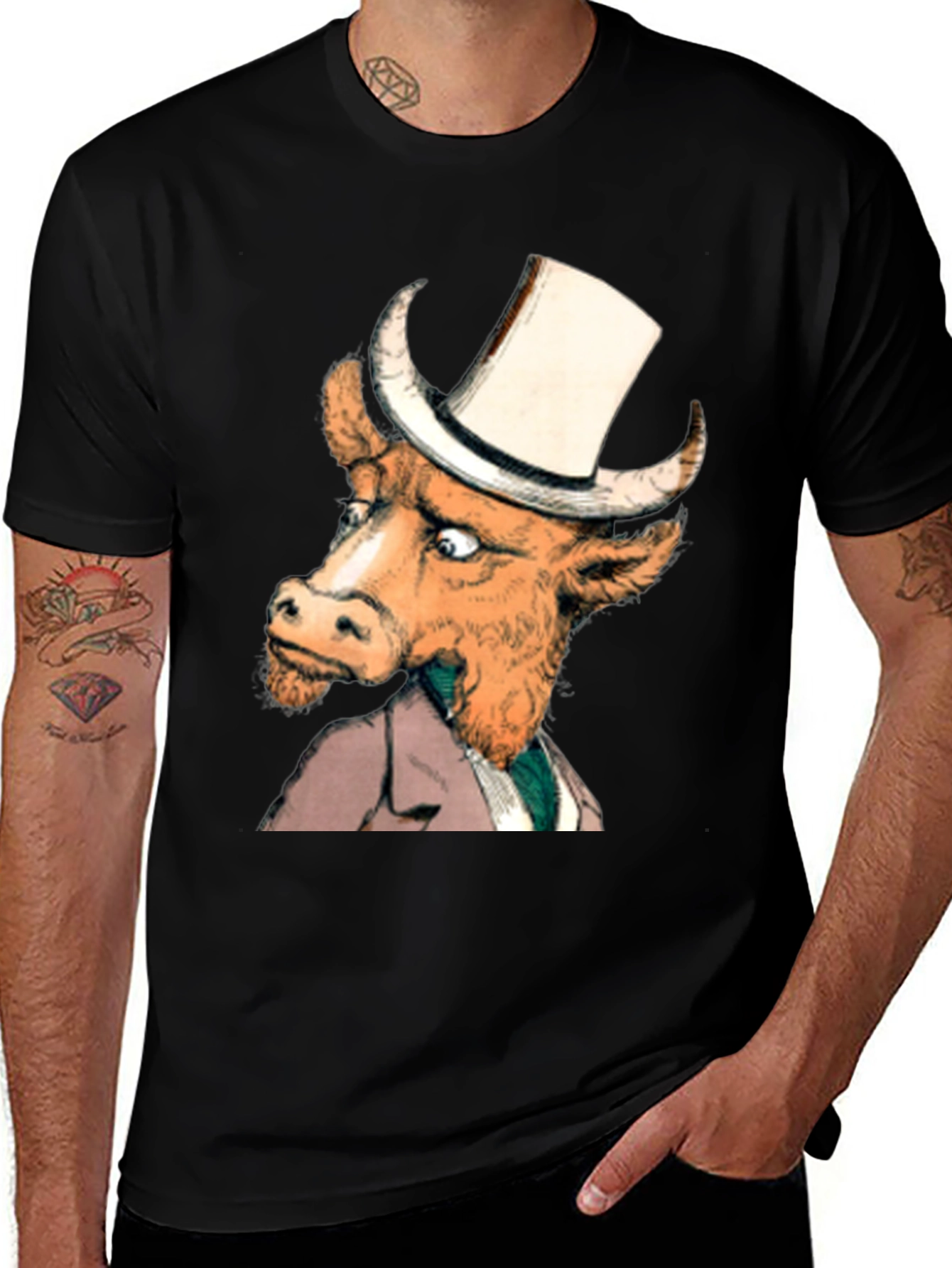 Cow in Top Hat T-Shirt - Whimsical Graphic Tee