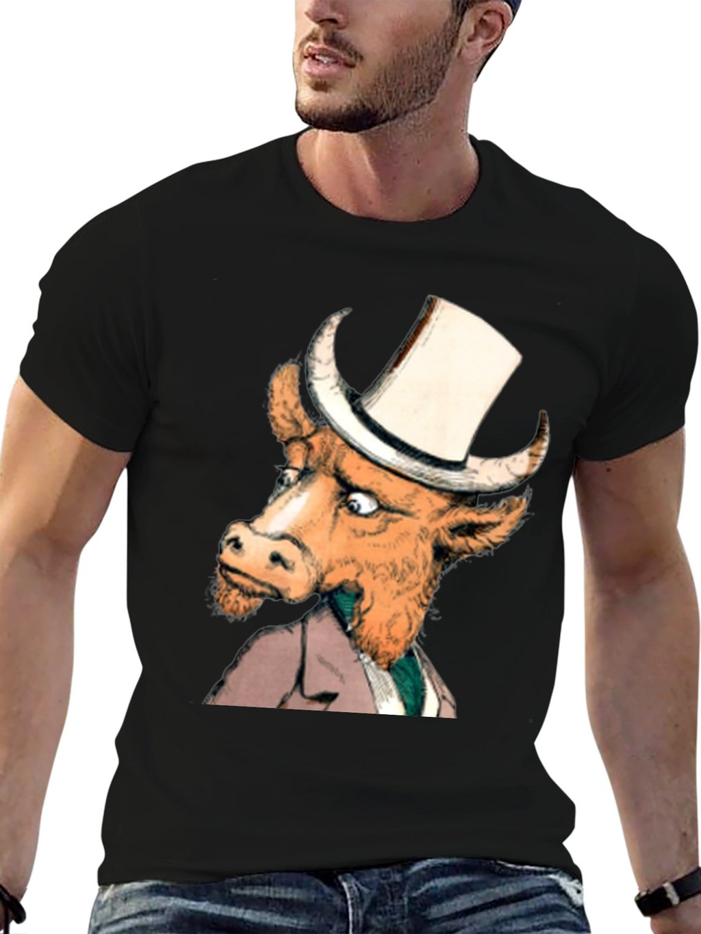 Cow in Top Hat T-Shirt - Whimsical Graphic Tee
