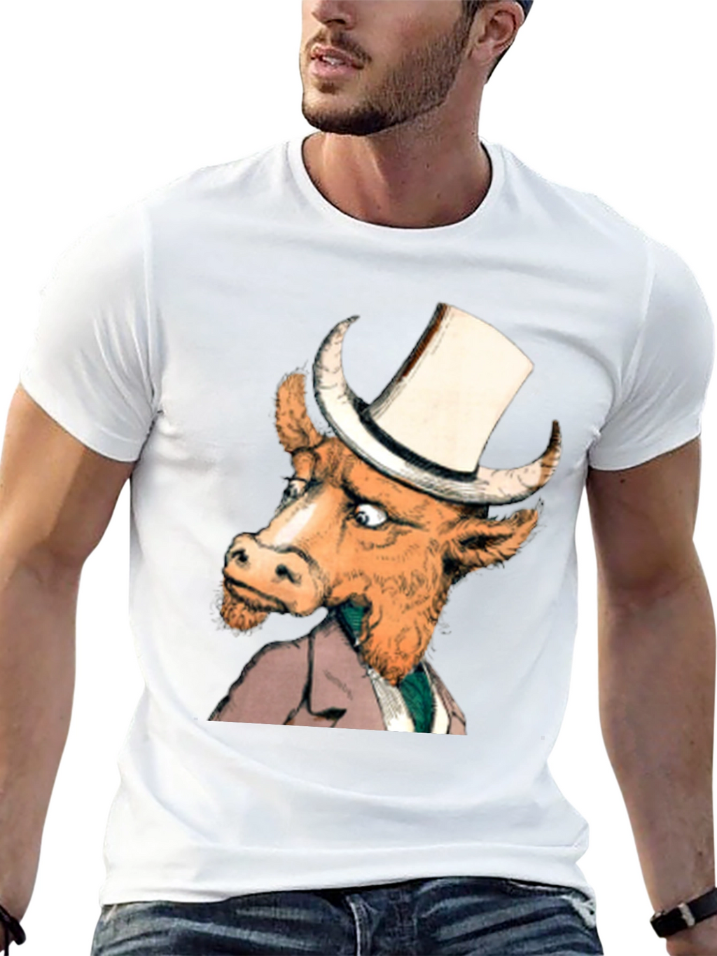 Cow in Top Hat T-Shirt - Whimsical Graphic Tee