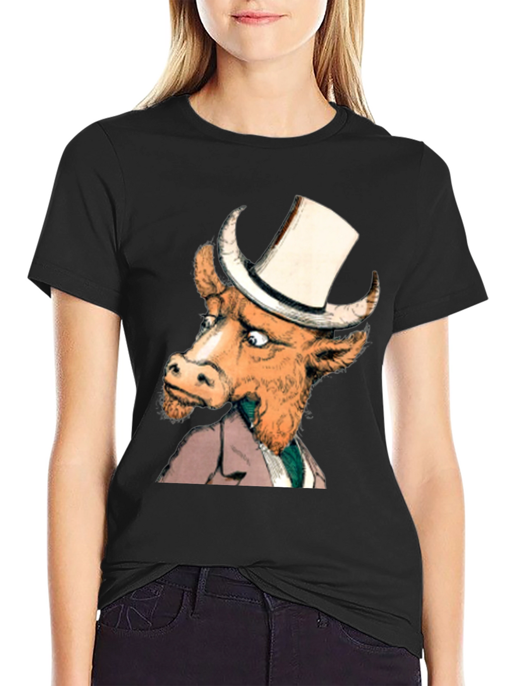 Cow in Top Hat T-Shirt - Whimsical Graphic Tee