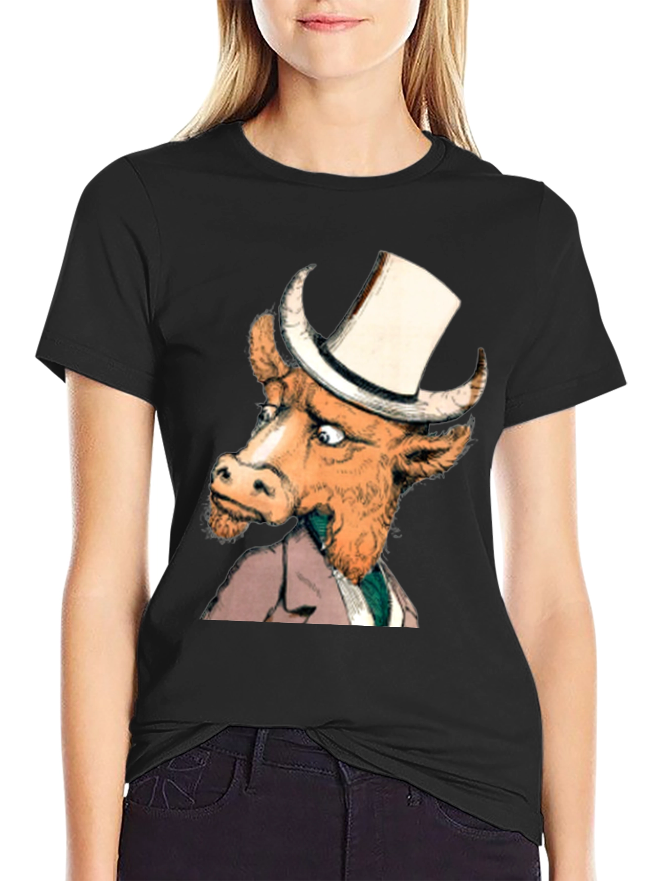 Cow in Top Hat T-Shirt - Whimsical Graphic Tee