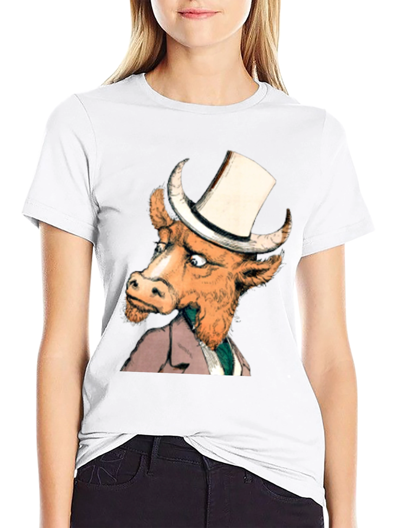 Cow in Top Hat T-Shirt - Whimsical Graphic Tee