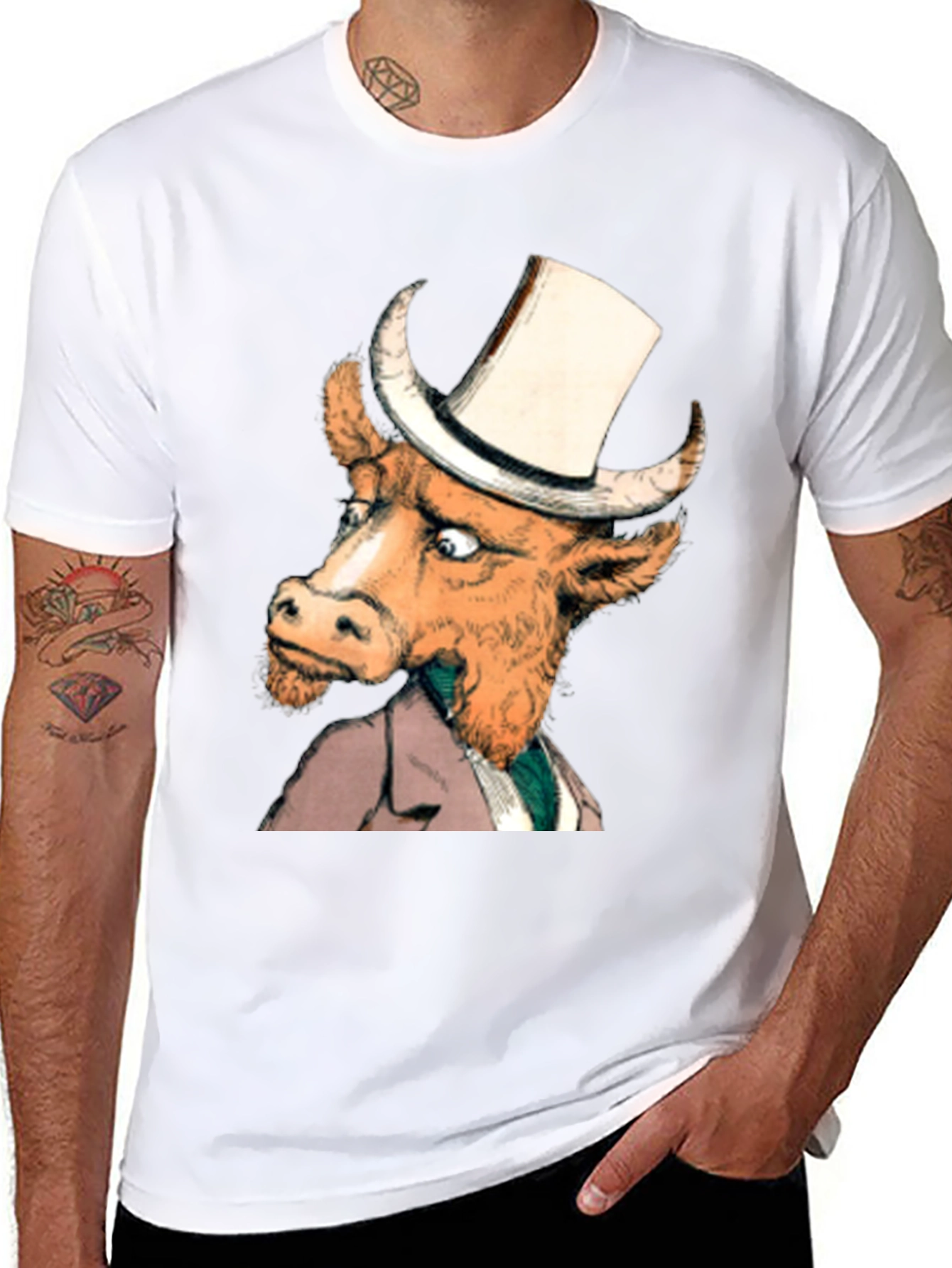 Cow in Top Hat T-Shirt - Whimsical Graphic Tee