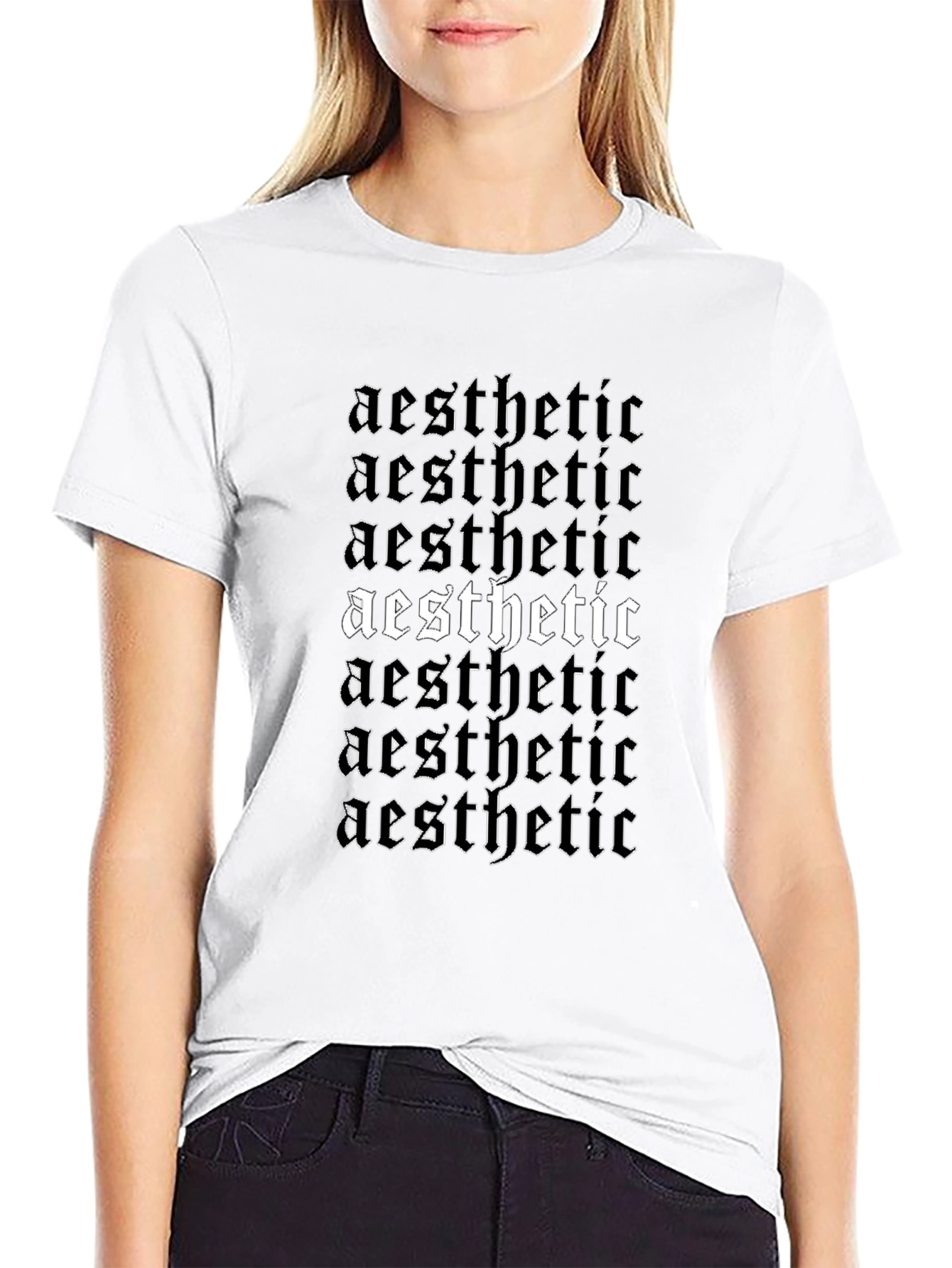 Aesthetic Gothic Text Graphic Tee - Black Cotton T-Shirt
