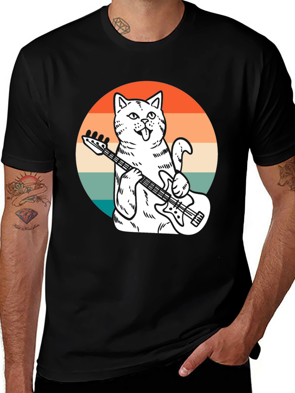 Cat Bassist T-Shirt - Cool Graphic Tee