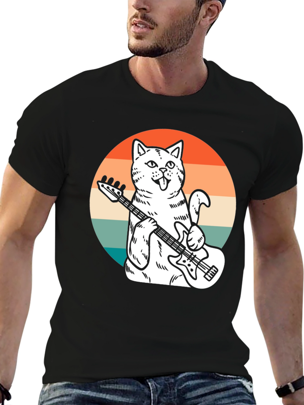 Cat Bassist T-Shirt - Cool Graphic Tee