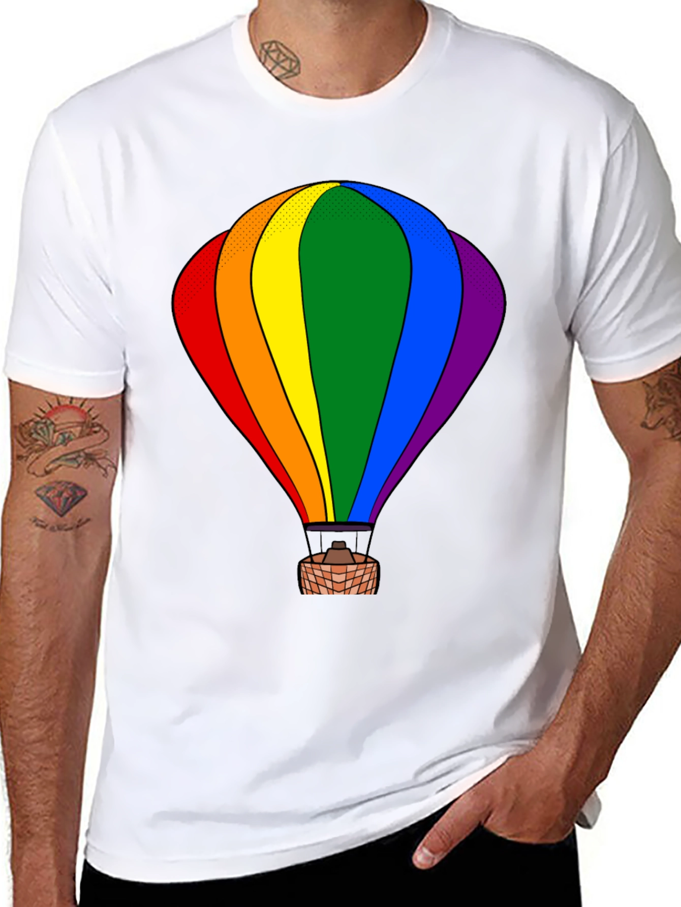 Rainbow Hot Air Balloon Graphic Tee - Black