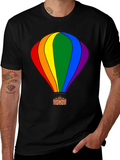 Rainbow Hot Air Balloon Graphic Tee - Black