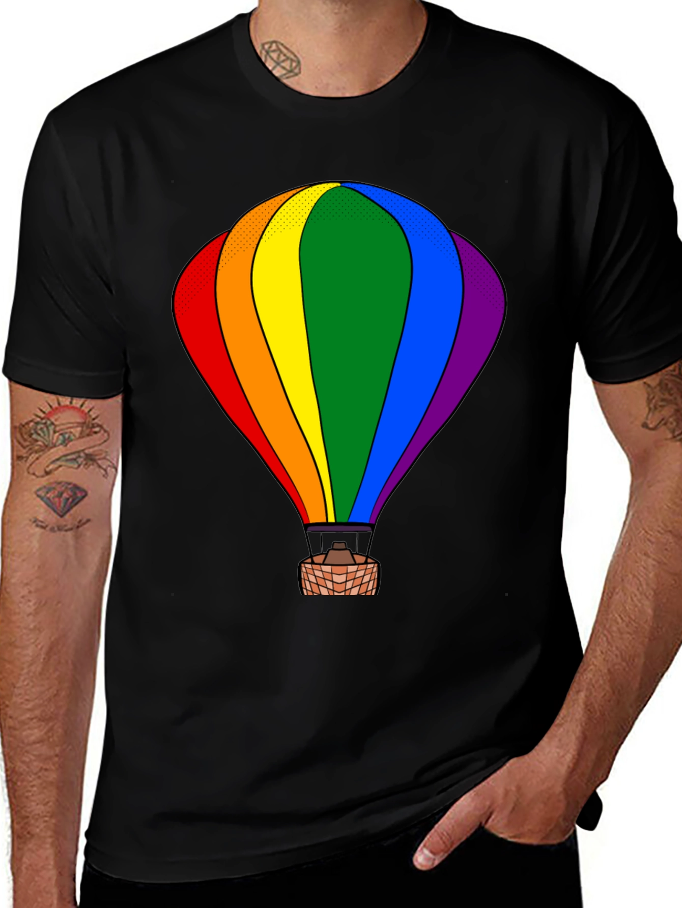 Rainbow Hot Air Balloon Graphic Tee - Black