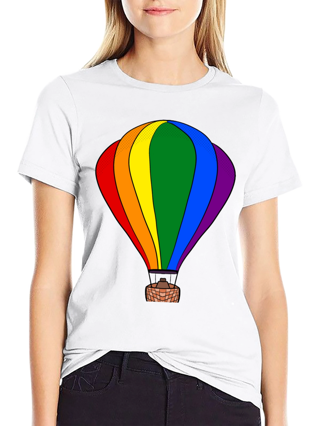Rainbow Hot Air Balloon Graphic Tee - Black