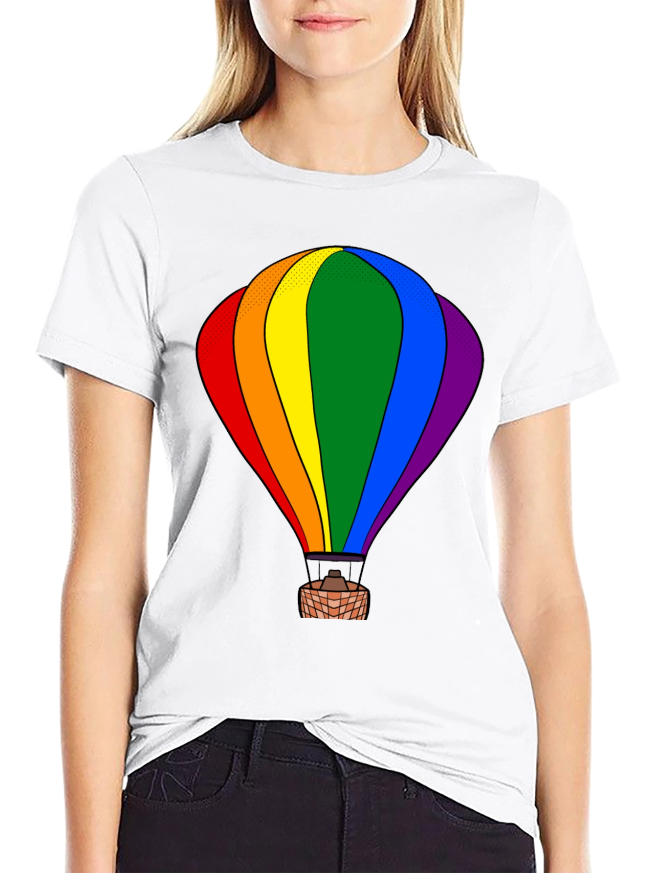 Rainbow Hot Air Balloon Graphic Tee - Black