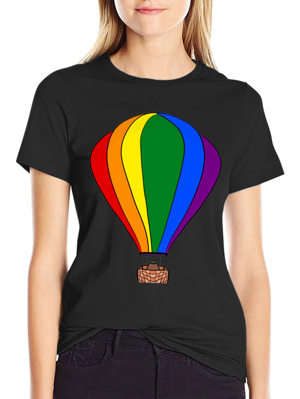 Rainbow Hot Air Balloon Graphic Tee - Black
