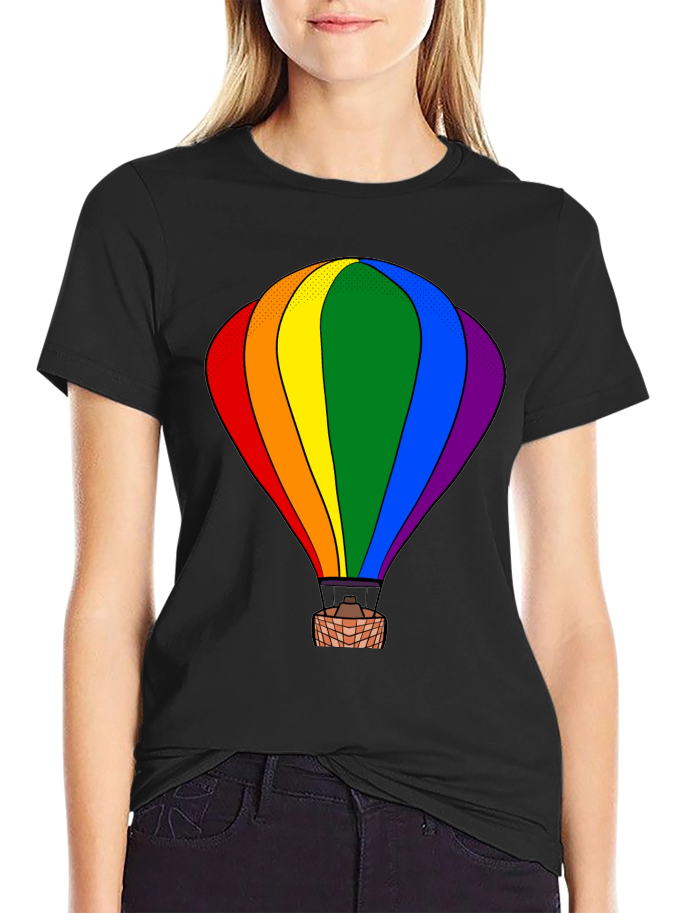 Rainbow Hot Air Balloon Graphic Tee - Black