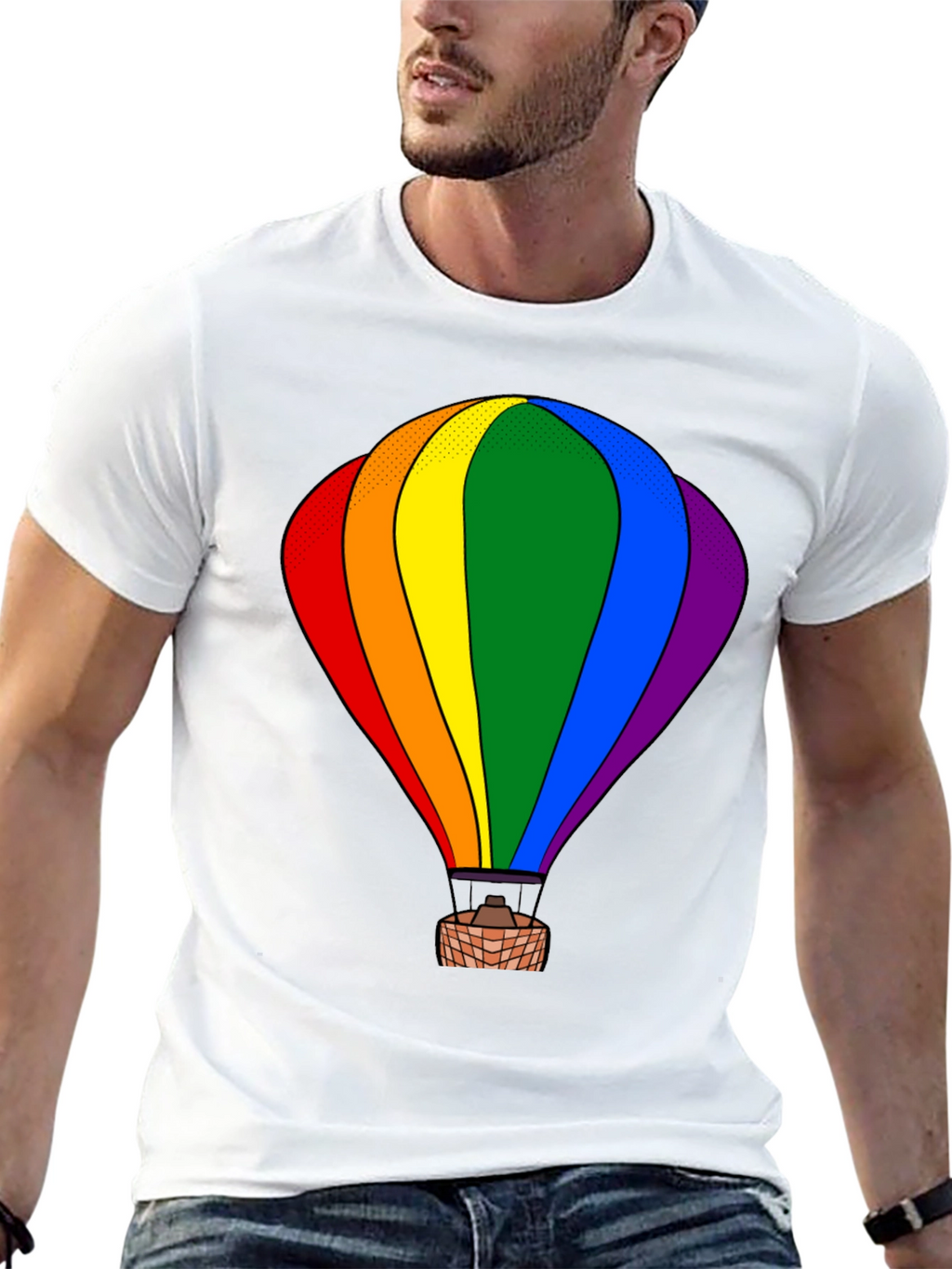 Rainbow Hot Air Balloon Graphic Tee - Black