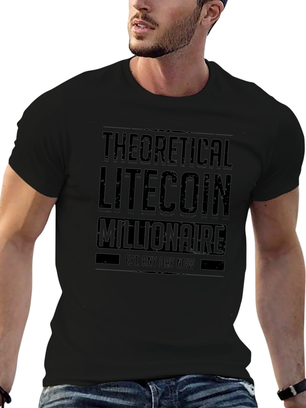 Theoretical Litecoin Millionaire Black Graphic T-Shirt