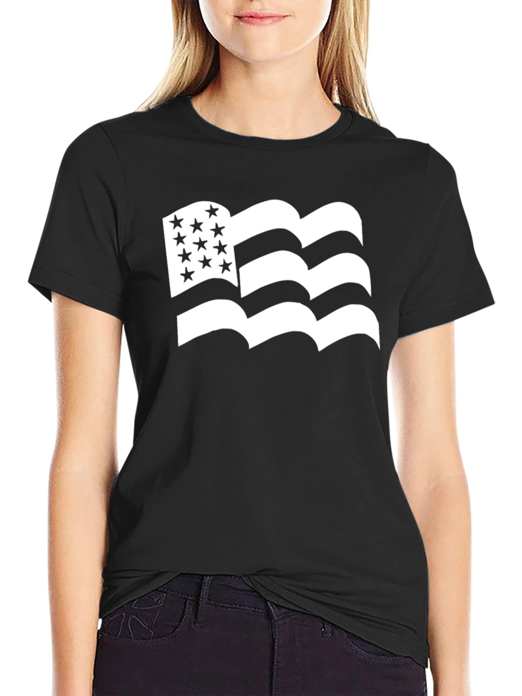 American Flag Style Graphic Tee - Black