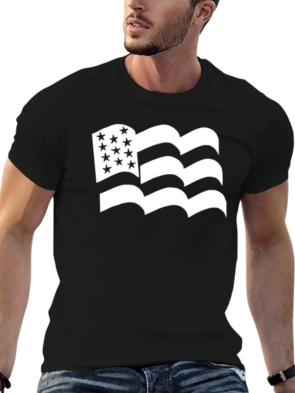 American Flag Style Graphic Tee - Black
