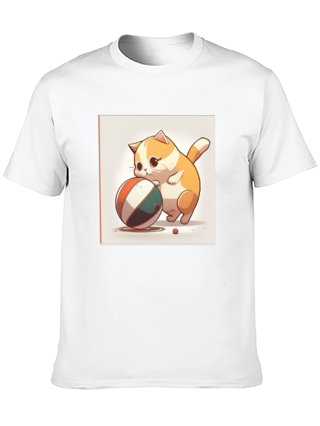 Cute Cartoon Cat with Ball Black T-Shirt