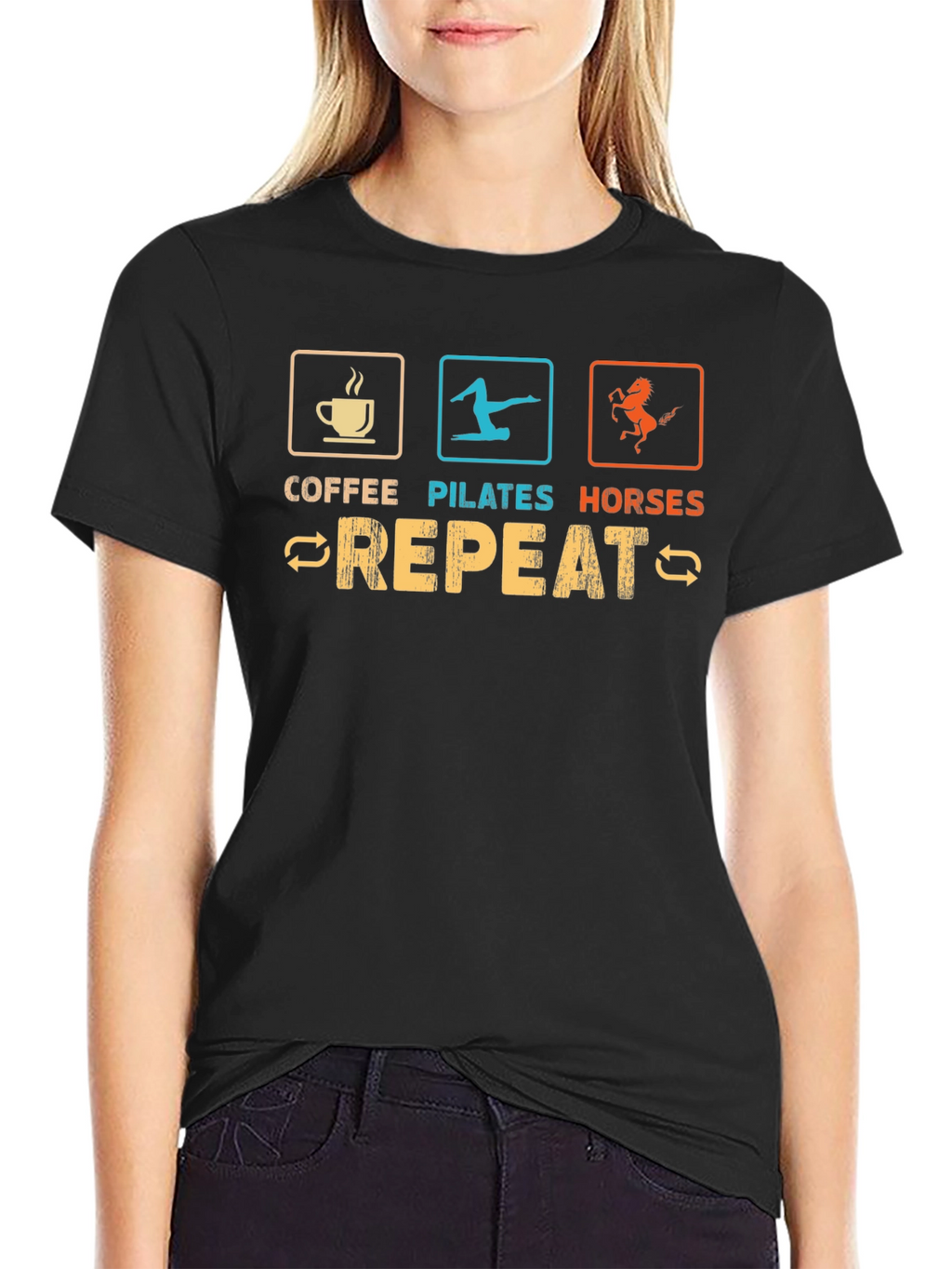 Coffee Pilates Horses Repeat Graphic Tee