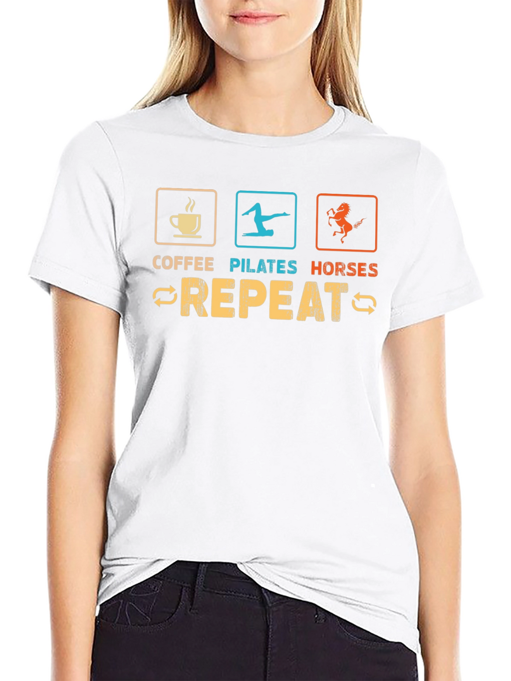 Coffee Pilates Horses Repeat Graphic Tee
