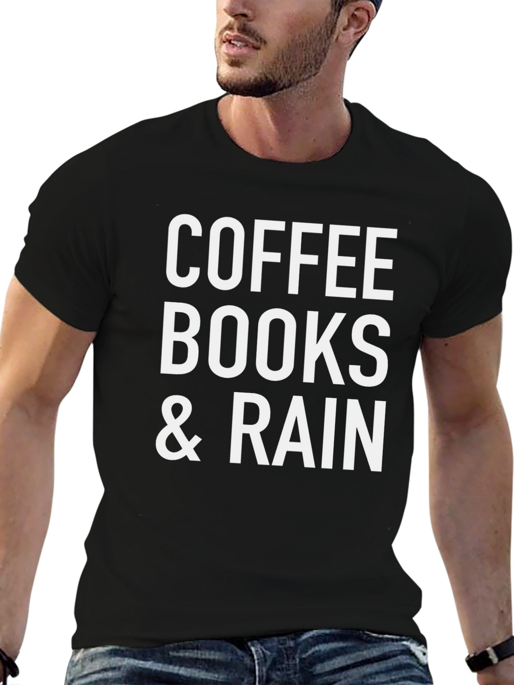 Coffee Books & Rain T-Shirt - Black Cotton Blend
