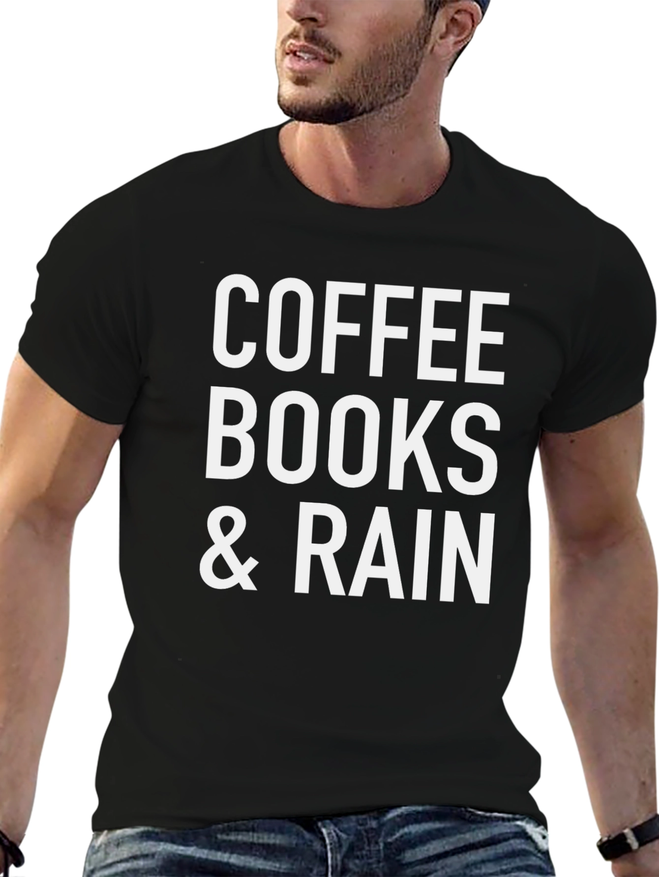 Coffee Books & Rain T-Shirt - Black Cotton Blend