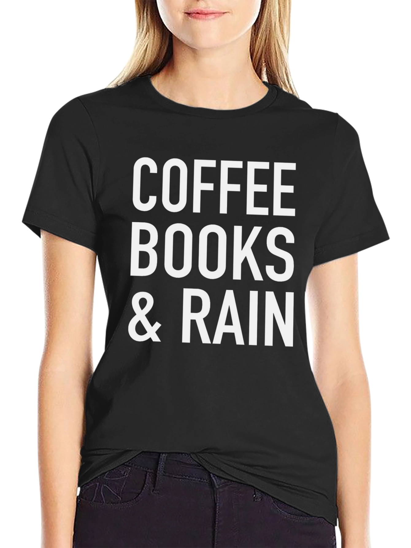 Coffee Books & Rain T-Shirt - Black Cotton Blend