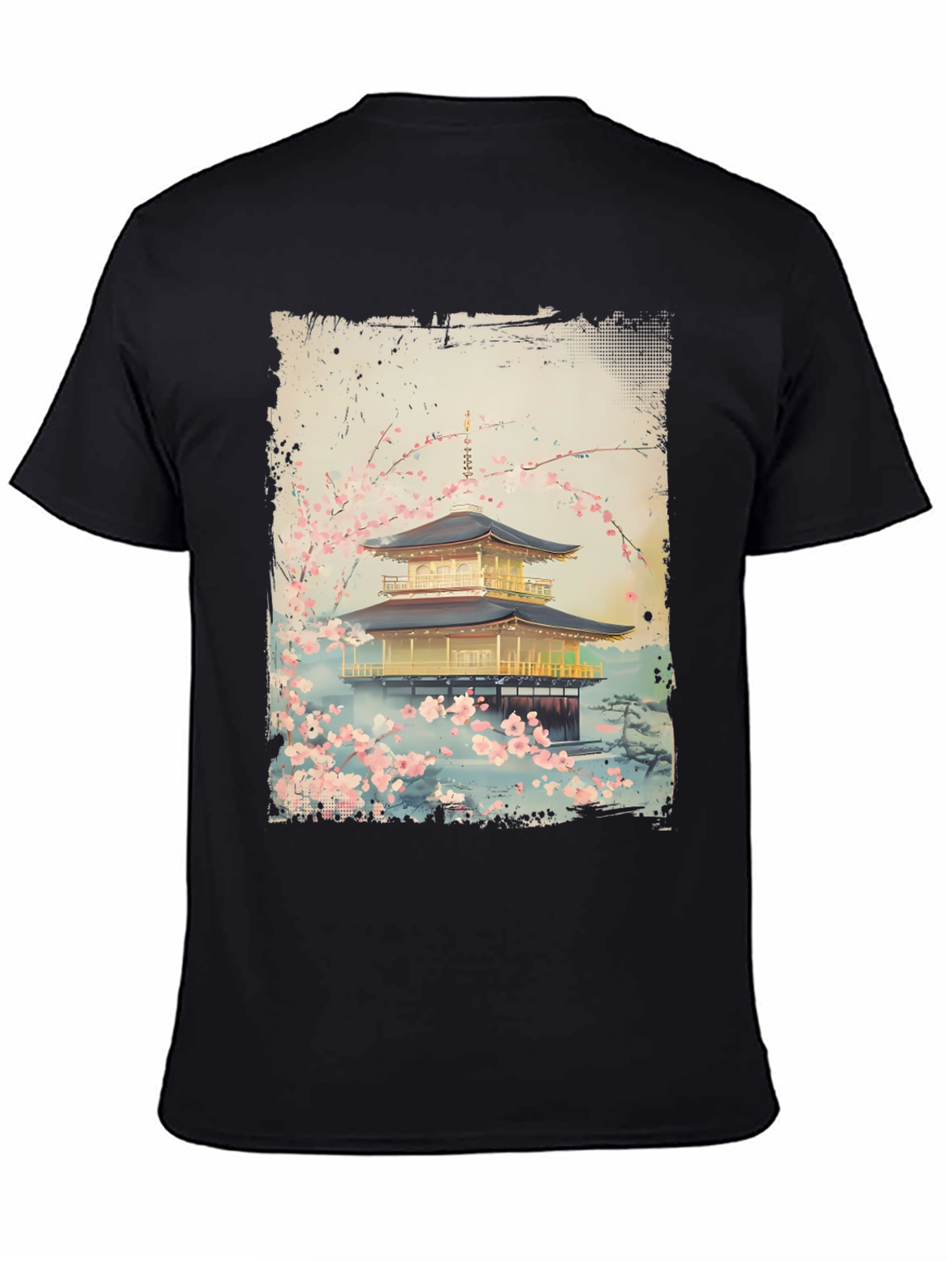 Japanese Temple T-Shirt - Golden Pavilion Cherry Blossom Tee