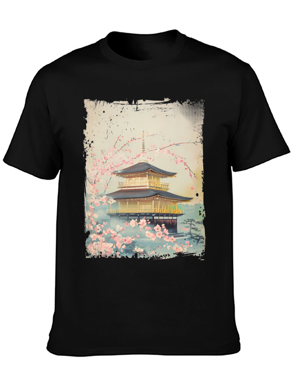 Japanese Temple T-Shirt - Golden Pavilion Cherry Blossom Tee