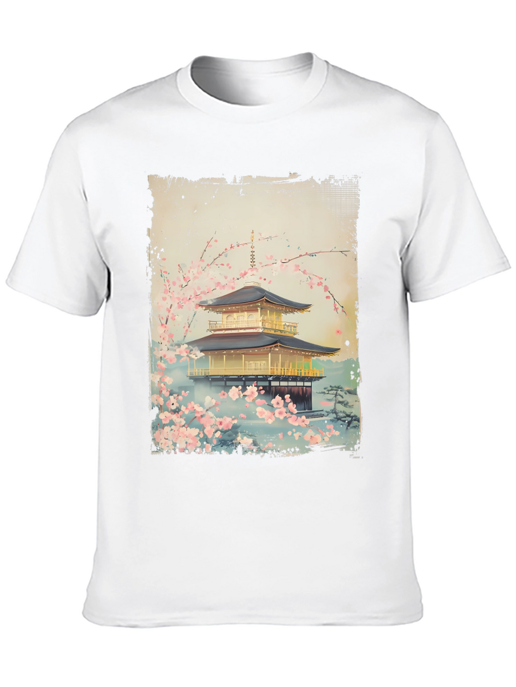Japanese Temple T-Shirt - Golden Pavilion Cherry Blossom Tee