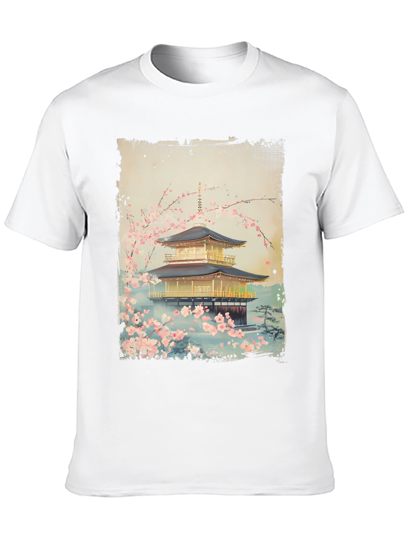 Japanese Temple T-Shirt - Golden Pavilion Cherry Blossom Tee