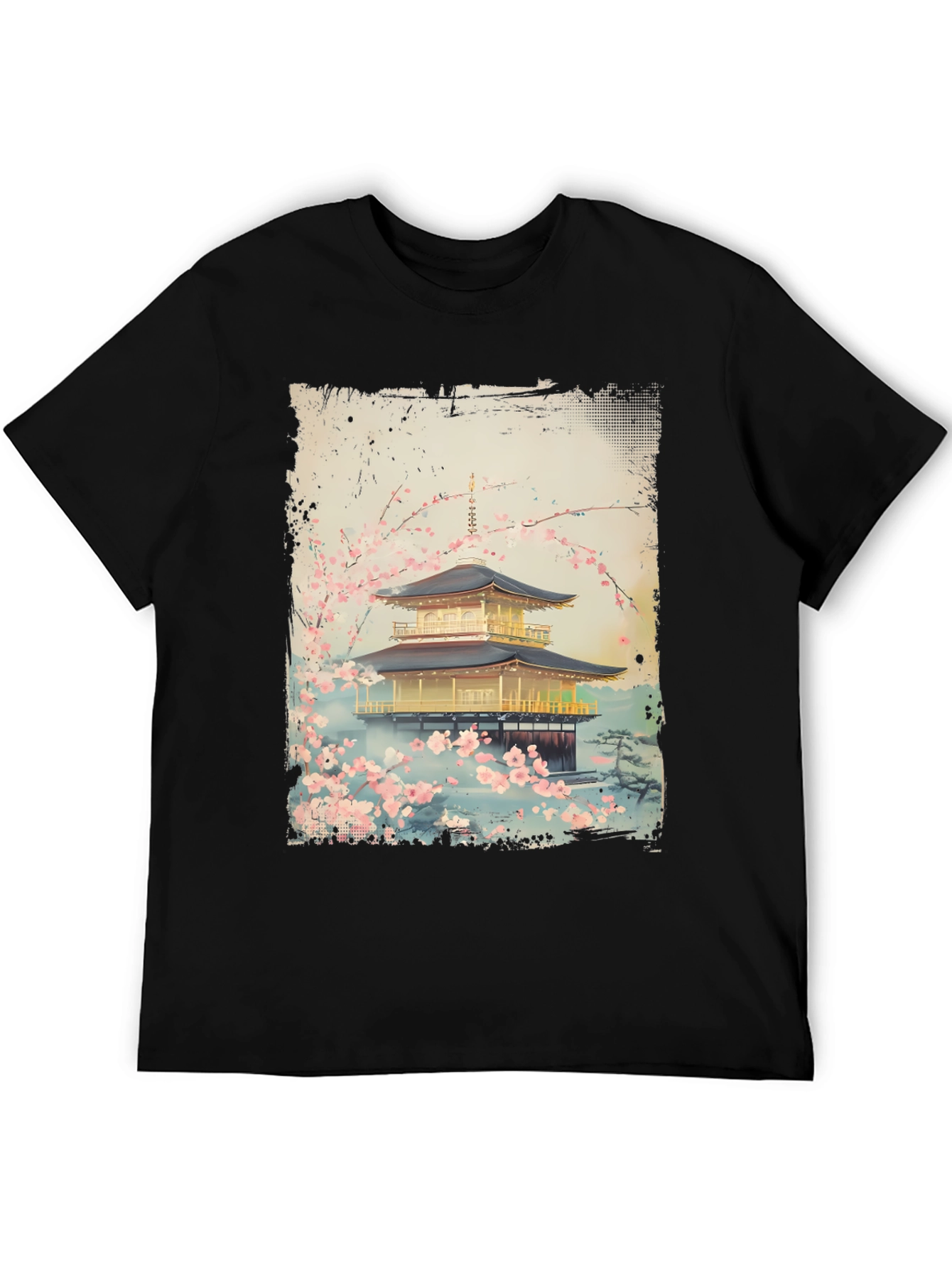 Japanese Temple T-Shirt - Golden Pavilion Cherry Blossom Tee