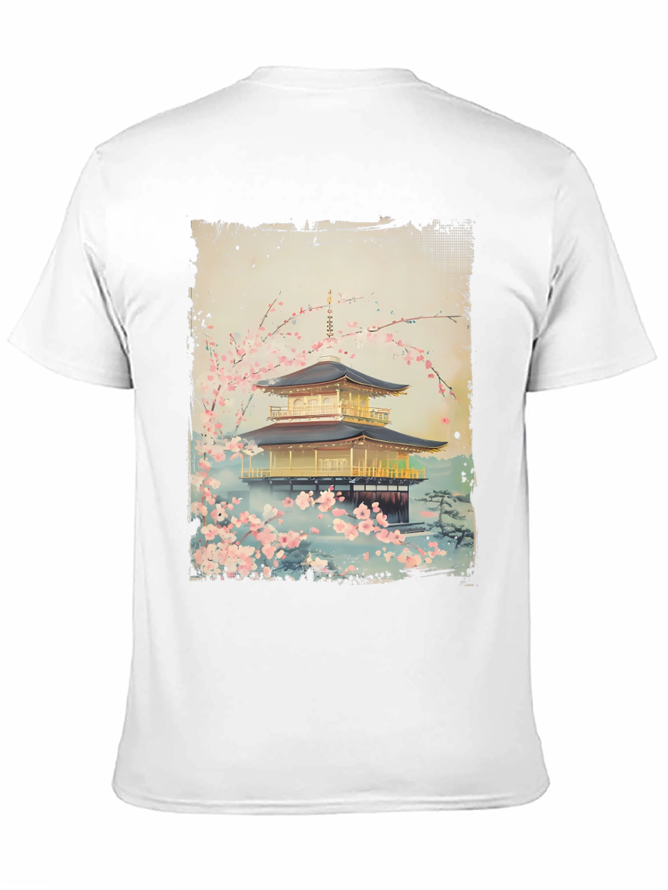 Japanese Temple T-Shirt - Golden Pavilion Cherry Blossom Tee