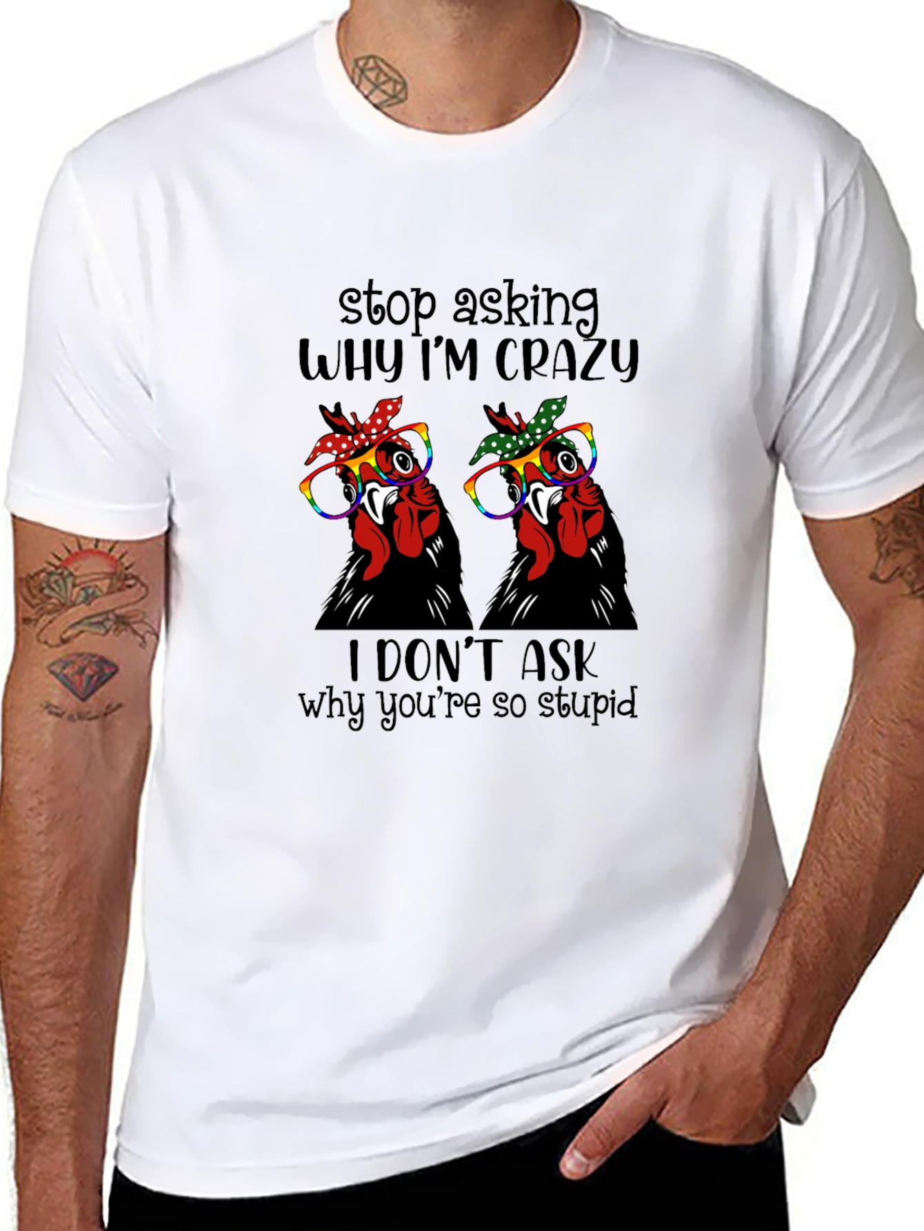 Crazy Chicken Graphic Tee - Funny Novelty Shirt