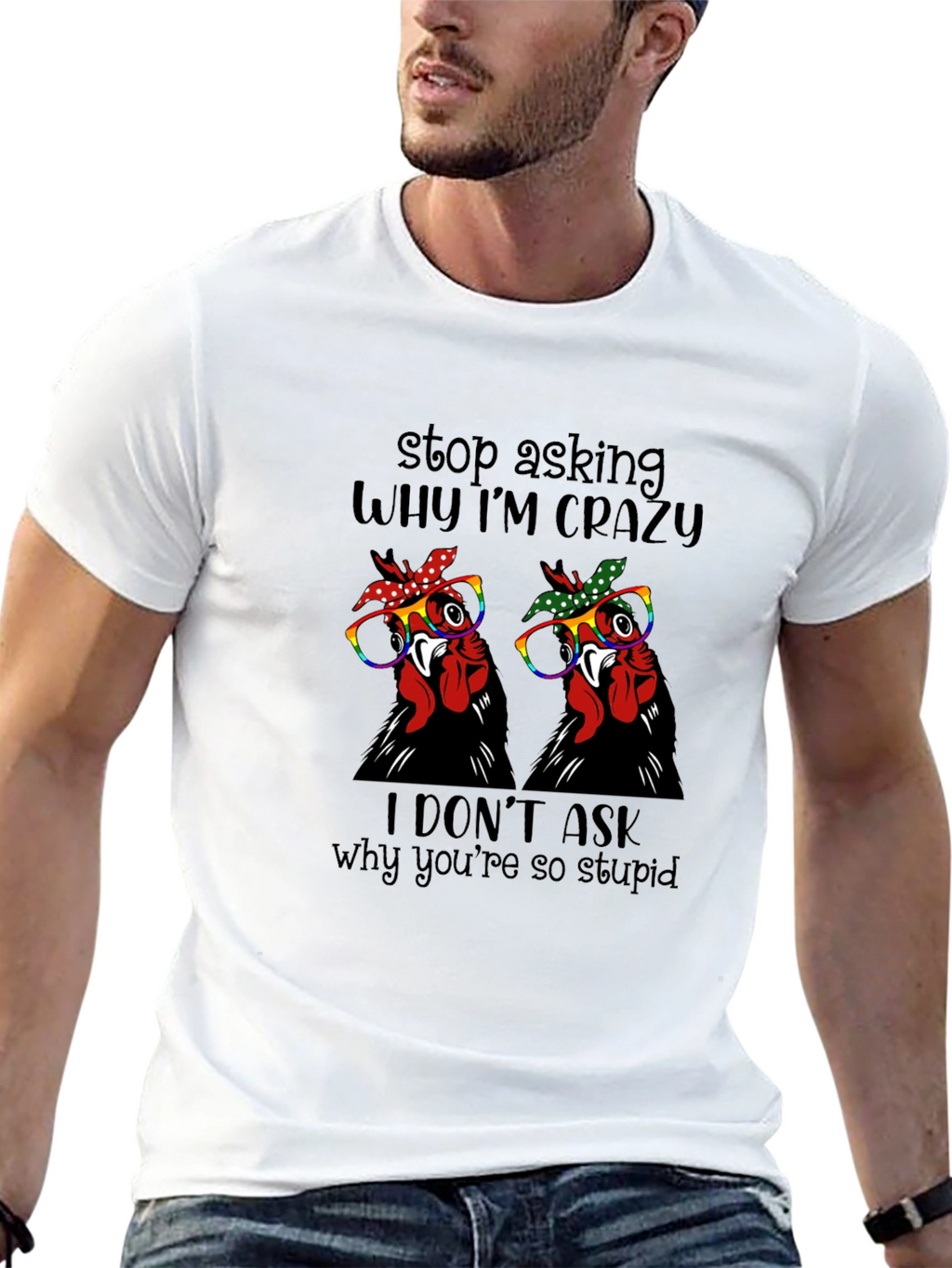Crazy Chicken Graphic Tee - Funny Novelty Shirt