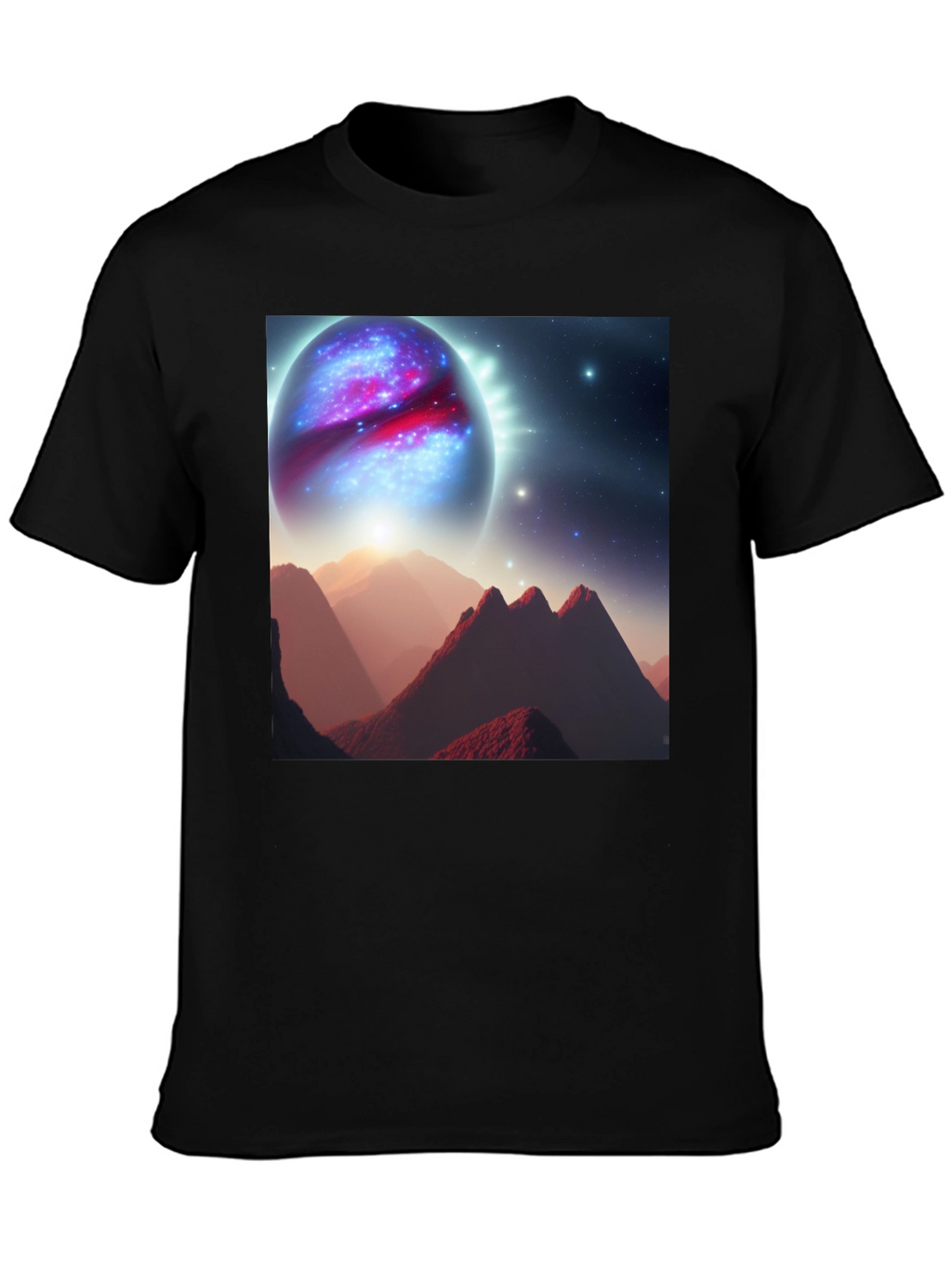 Cosmic Planet Graphic T-Shirt - Black Cotton Blend