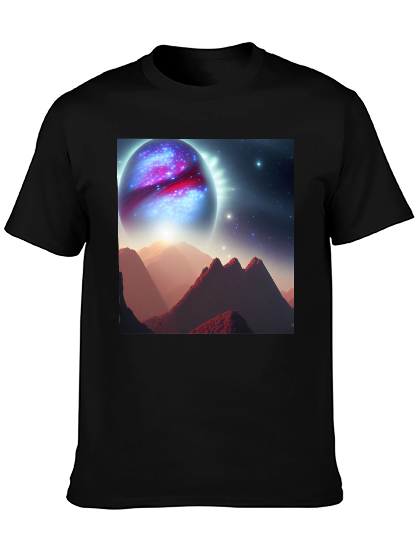 Cosmic Planet Graphic T-Shirt - Black Cotton Blend
