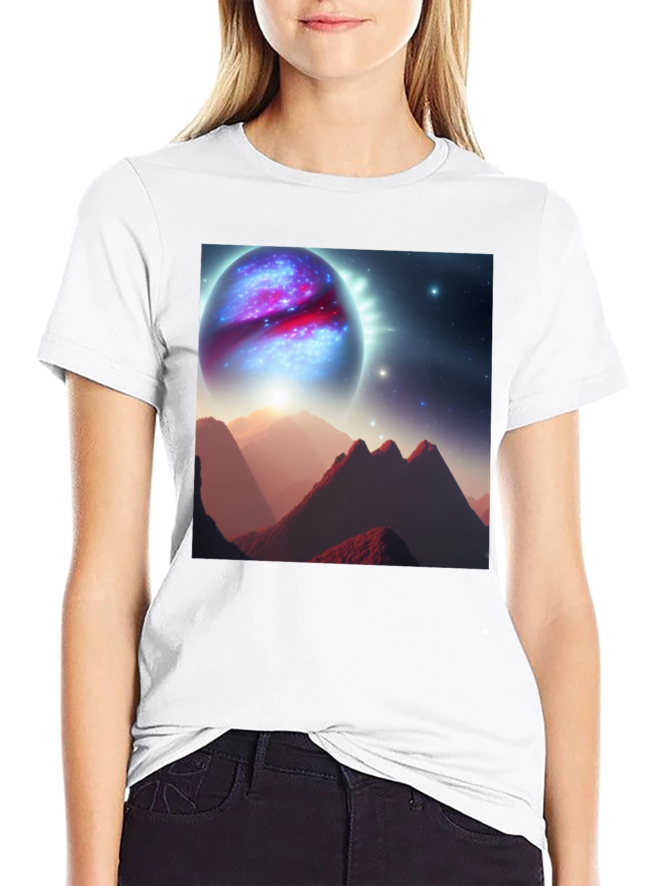 Cosmic Planet Graphic T-Shirt - Black Cotton Blend