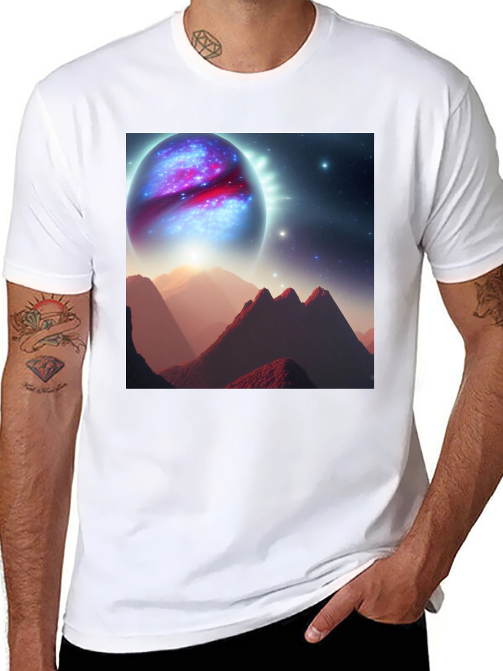 Cosmic Planet Graphic T-Shirt - Black Cotton Blend