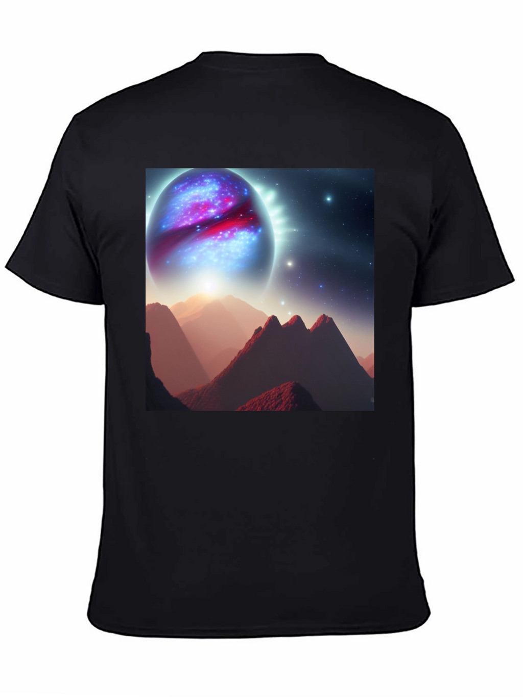 Cosmic Planet Graphic T-Shirt - Black Cotton Blend