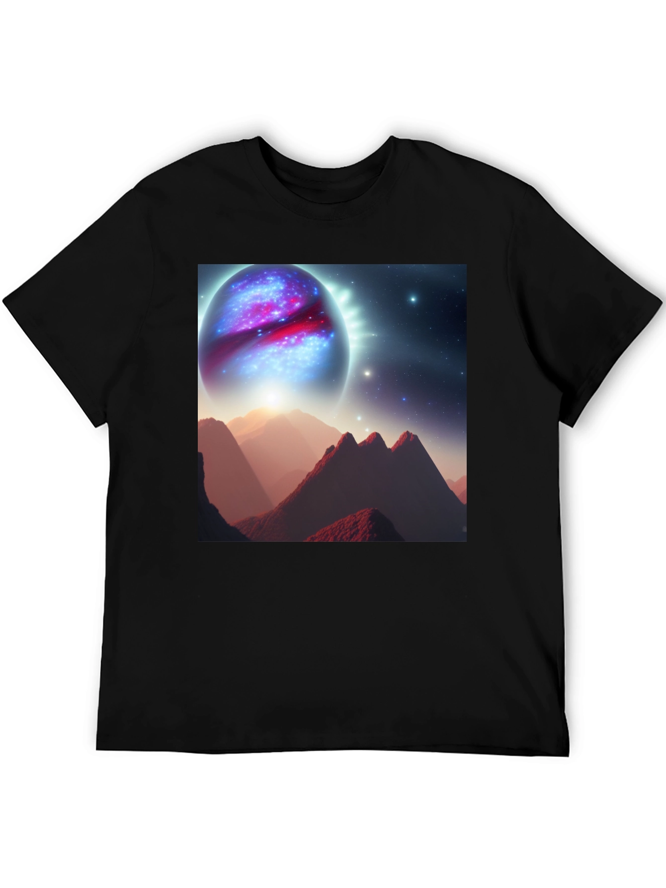 Cosmic Planet Graphic T-Shirt - Black Cotton Blend