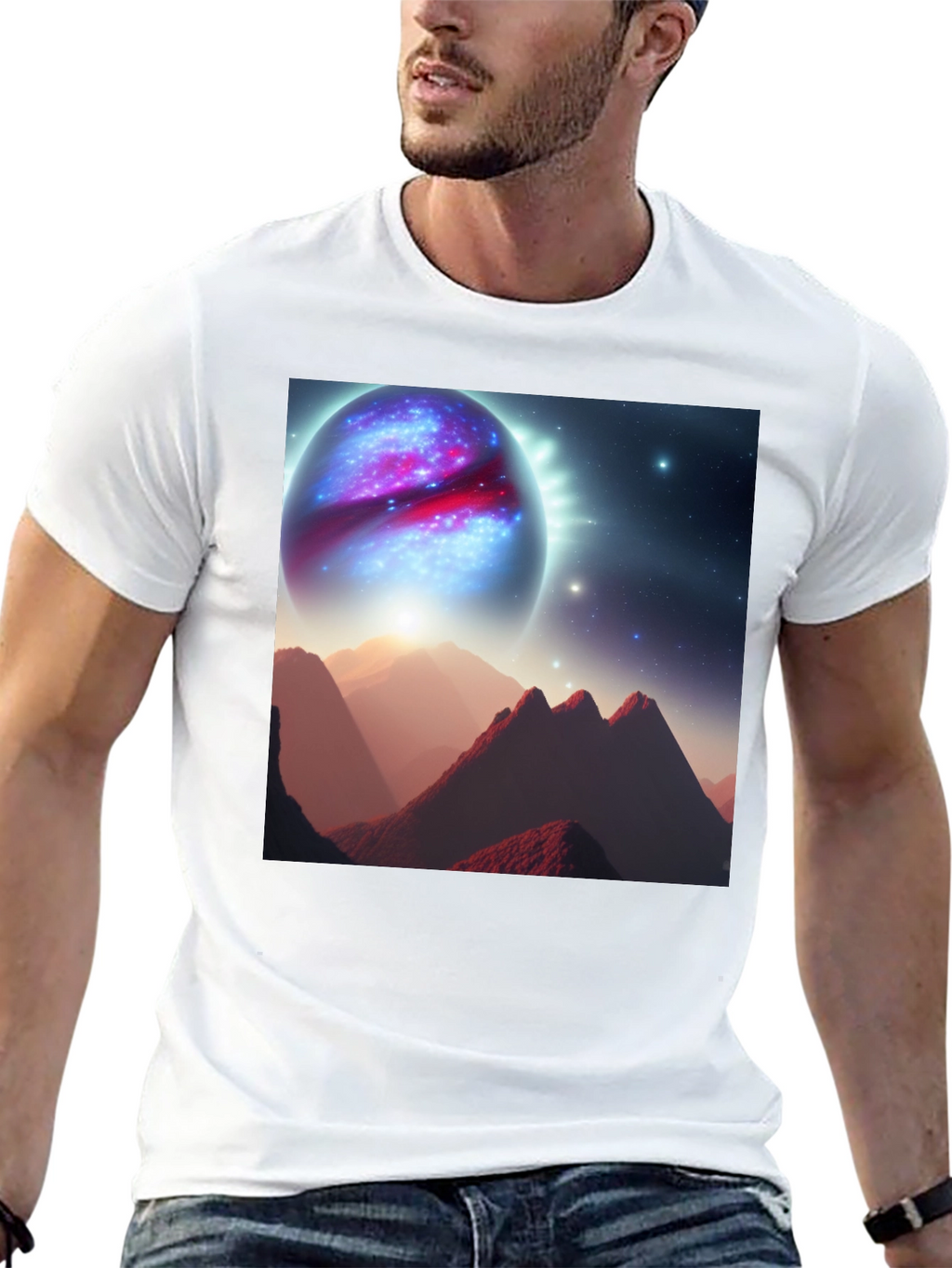 Cosmic Planet Graphic T-Shirt - Black Cotton Blend
