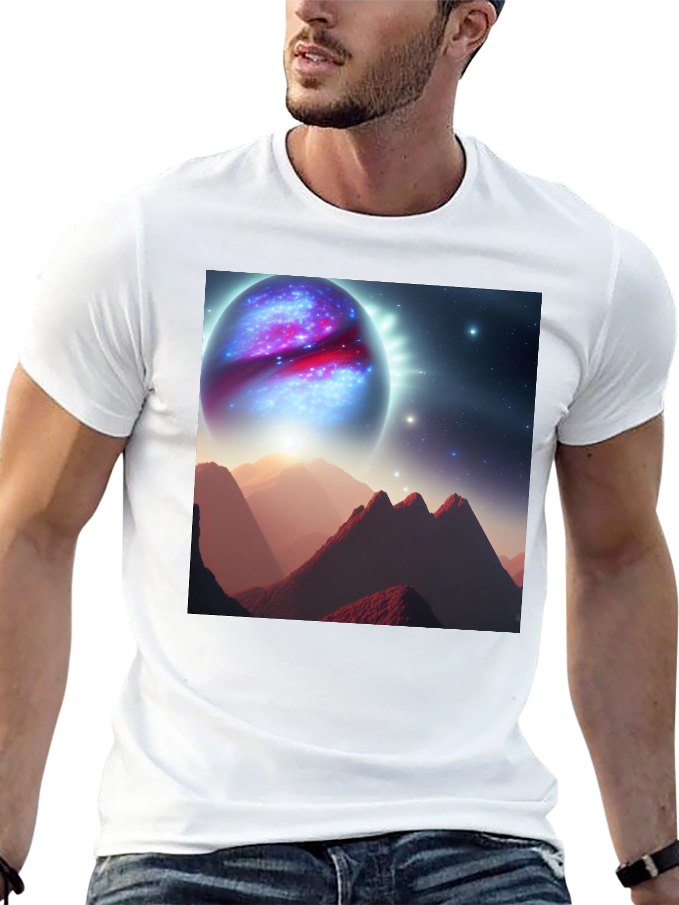 Cosmic Planet Graphic T-Shirt - Black Cotton Blend